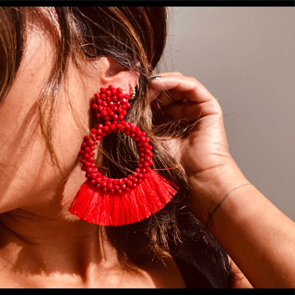Red dangle earrings!